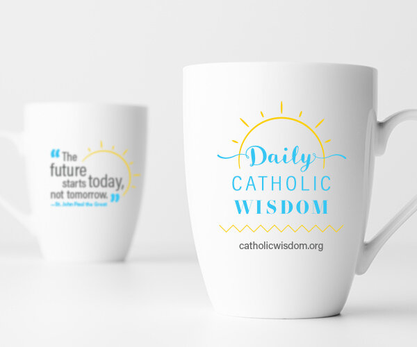 DCW mug with Daily Catholic Wisdom logo